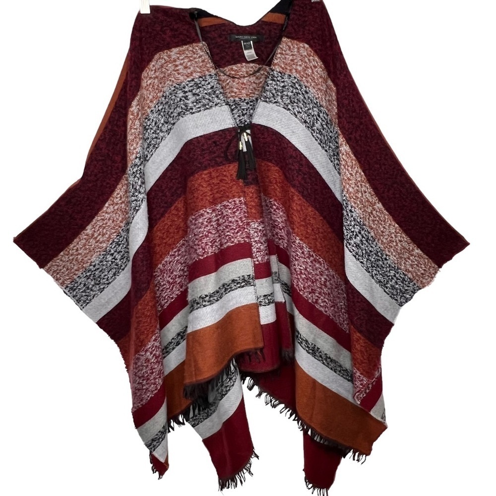Andrew Mark Aztec Print Large Fringe Shawl Cape Wrap Autumn Colors Stripes Scarf